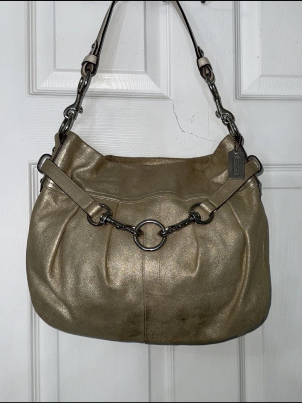 Coach Metallic Gold Shoulder Hobo Bag with Silver Hardware